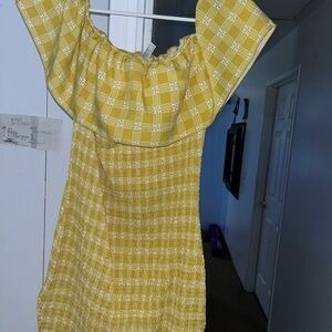 Yellow Plaid Off-Shoulder Dress
